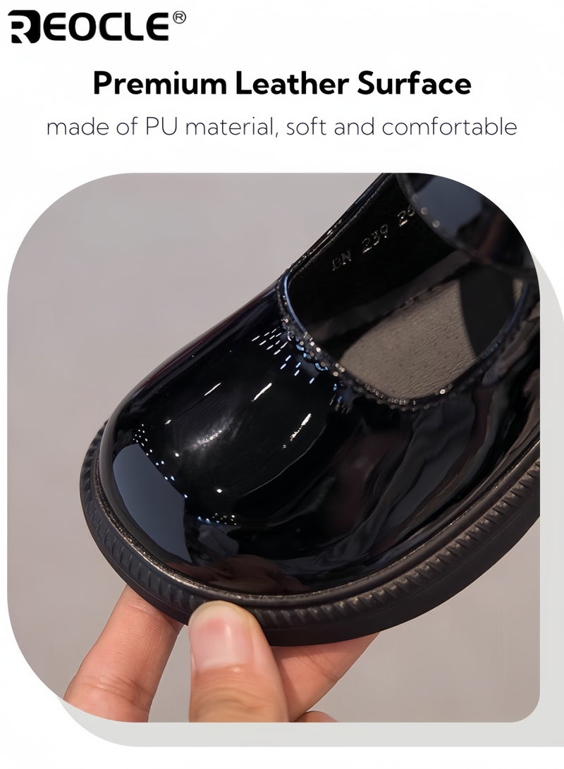 ريوكل أحذية جلدية للبنات على شكل أميرة مع لمسات لامعة وتصميم أحذية رسمية كعب للبنات مع إغلاق فيلكرو لحفلات الاحتفالات والعطلات - Image 3